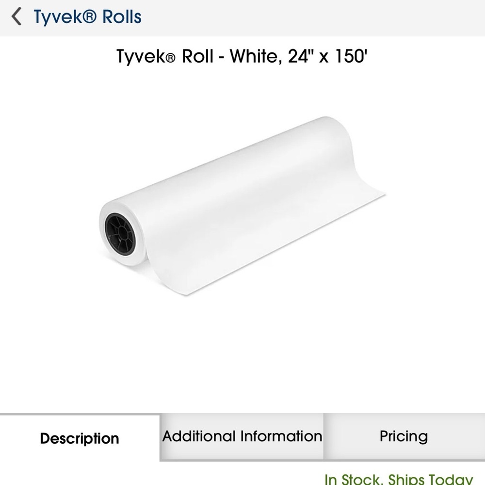 Uline White Tyvek Roll 24x150 Craft Shipping Material